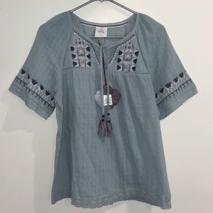 NEW Knox Rose Sage Green Peasant Blouse Size S